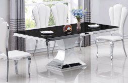 Table à manger en acier chromé et verre trempé de couleur noire uniforme