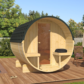 Gartensauna EDA 250 – komfortable Premium-Sauna für 6–8 Personen mit Elektroofen oder Holzofen, für Luxus und Eleganz