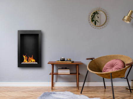 Chimenea de bioetanol colgante Vertical — negro mate texturizado: estilo, calor y creatividad en tu hogar