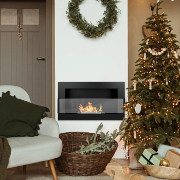 Bio-kamīns 650x400 ar stiklu - strukturāli melns | Moderns bezdūmu kamīns