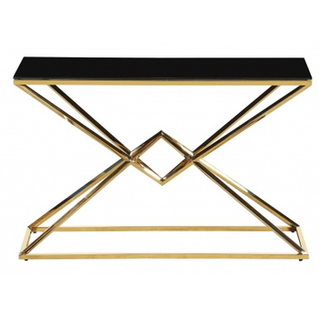 MESA CONSOLA DE ACERO INOXIDABLE – DIAMOND – diseño geométrico y forma lujosa, Dorado