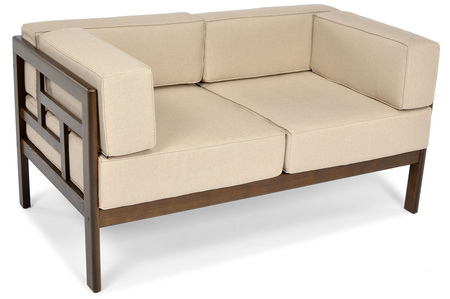 Sofa ogrodowa drewniana 2-osobowa EDEN ciemny brąz/beż | meble do ogrodu, wypoczynek, nowoczesny styl