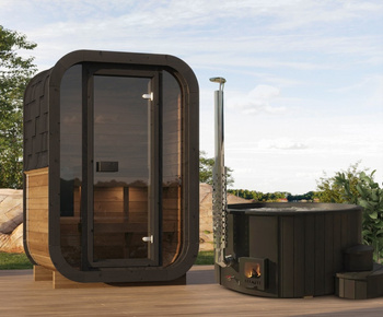 SPA-sæt | ULLA130 finsk udendørs sauna (tør) | DeLux200 vildmarksbad | Thermowood