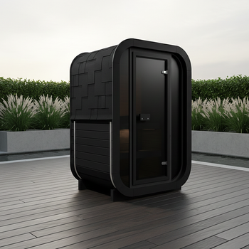 Gartensauna Limited Black Edition ULLA130 Thermowood für 1-2 Personen – moderne Außensauna für die Terrasse oder den Garten im skandinavischen Stil mit Elektroofen 220V/230V/400V