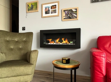 Hangende biohaard met glas 900x400 Box zwart gestructureerd mat voor jouw comfort