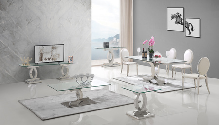Moderne salontafel van verchroomd staal en gehard glas 130x70x45 cm
