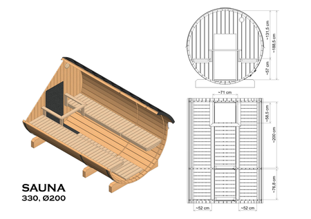 Sauna exterior EDA 330 – sauna premium espaciosa para 6–10 personas con estufa eléctrica o de leña, para armonía y cercanía con la naturaleza