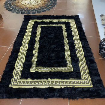 Luxe zwart premium natuurlijk lederen tapijt - Versace-stijl