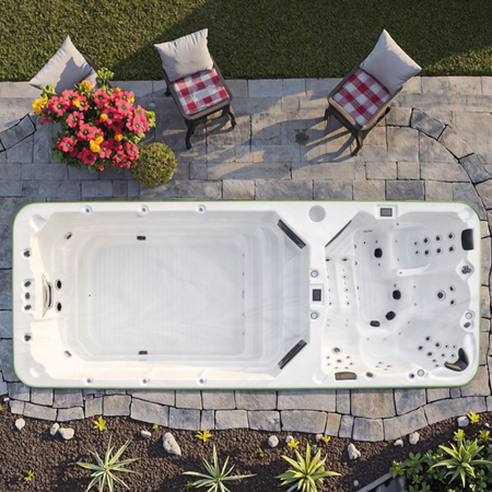 Rechteckiges Swim Spa aus Fiberglas – eingelassenes und freistehendes Outdoor-Schwimmbecken mit Whirlpool, Jacuzzi und Endless Pool Funktion