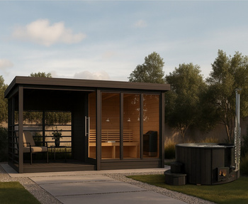 Sauna & Hottub Set | Buiten sauna Anita | Fins | Droog | Zwarte Hot Tub Lux 200 | Thermowood