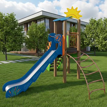 Playground complex “Steamlet” TE701 – set with tower, slide and arched climbing ladder, for max. 8 children, Fairytale Forest series