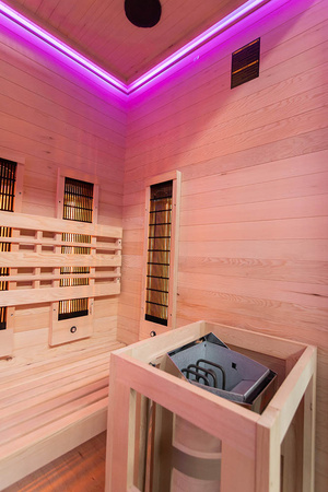 MO-EA2R-M COMBO Infrarot-/Finnische Sauna mit HARVIA 3,5 kW-Ofen und Salzstein | Wellness | Relax | SPA | Eleganter Minimalismus | Thermoholz