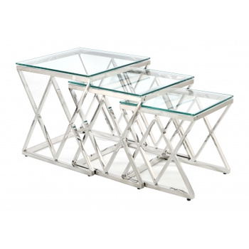 Set aus 3 Tischen aus Edelstahl – modernes Design in Silberfarbe