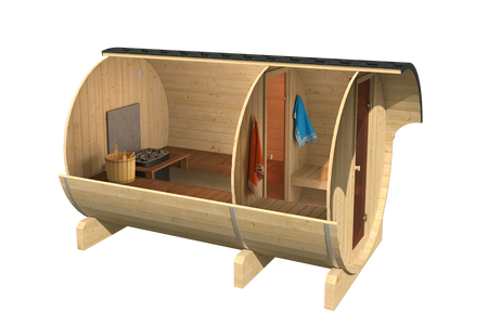 Outdoor Sauna EDA 330 – spacious premium sauna for 6–10 people with electric or wood-burning stove, for harmony and closeness to nature