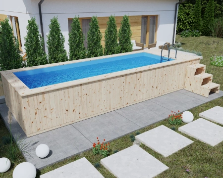 Drevený bazén s polypropylénovou fóliou 680x240 cm – moderný a odolný záhradný bazén