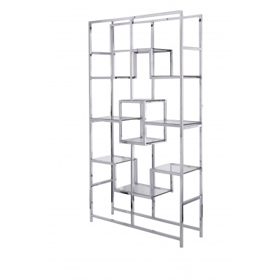 Ράφι από Ανοξείδωτο Ατσάλι με 10 Γυάλινες Ράφια – Γεωμετρική Κομψότητα σε Ασημί