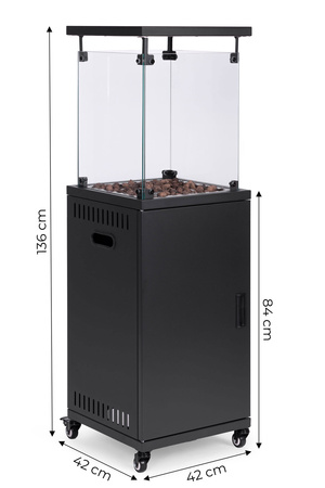 Gassvarmer, radiator, 13 kW glassvarmer, hageterrasse, redusering, vulkanske steiner, MultiGarden dekke