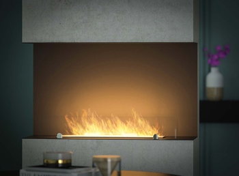 Black recessed biofireplace for niche installation – INSIDE C800v1, 4 mm glass, elegance without smoke