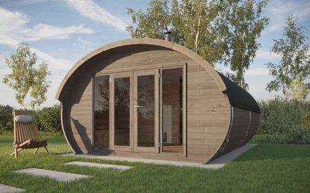 Sauna Ovale Frodo 500 Extérieur pour 8 personnes / Poêle Électrique Harvia ou à Bois Harvia / Épicéa Scandinave Traité Thermiquement de Haute Qualité | Wellness | Relax | SPA | Minimalisme Élégant | Bois Naturel