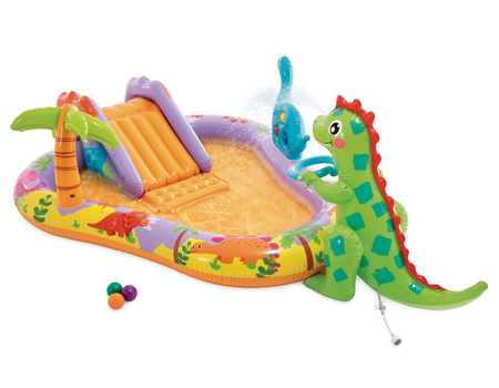 Piepūšamais bērnu baseina ūdens rotaļu laukums 201x157x69 cm slidkalniņš strūklaka dinozaurs INTEX 56139