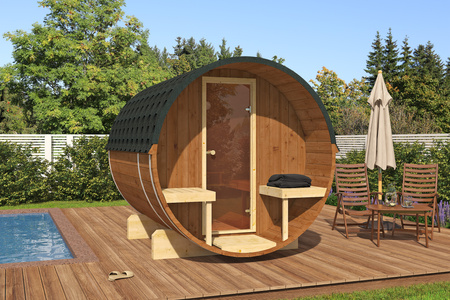 Outdoor Sauna EDA 250 – comfortable premium sauna for 6–8 people with electric or wood-burning stove, for luxury and elegance