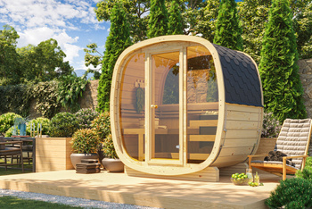 Outdoor sauna Uku 130 for 3-4 persons / Electric heating only / High-quality Nordic spruce (Pine Thermal Wood) | Wellness | Relaxation | SPA | Wellness | Relaxation | SPA | Nordic Style | Thermal Wood