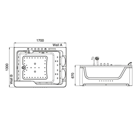 Tugela 913 black whirlpool bathtub 170x130 cm – designer corner SPA bathtub