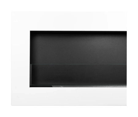 Lareira a bioetanol suspensa com vidro 900 × 400 – acabamento branco fosco texturizado para o seu conforto
