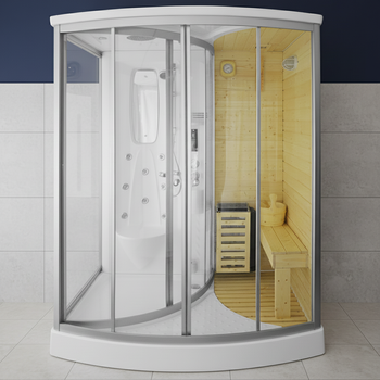 MO-1706 TRIO, sausa sauna, garinė sauna ir dušo kabina 165X105X215CM | Elegantiškas minimalizmas | Natūrali mediena