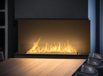 Minimalist Bio Fireplace Inside C1000 v2 — built-in recess fireplace with LONGFIRE 800 burner, tempered glass