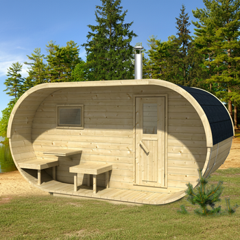 Sauna externa clássica oval para 5 pessoas / Fogão elétrico ou a lenha Harvia / Abeto escandinavo tratado termicamente de alta qualidade