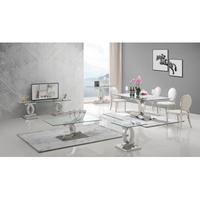 Esstisch aus verchromtem Stahl und gehärtetem Glas – modern und funktional 150x90x75 cm