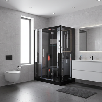 MUE-1072B TRIO, sauna na podczerwień, parowa i kabina prysznicowa | Naturalne Drewno | Luksusowy Relaks