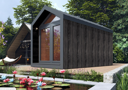 Prémium szaunaház 450×240 cm - Finn kerti szauna előszobával, ThermoWood, szigetelés 50/100 mm / fa vagy elektromos kályha WIFI-vel