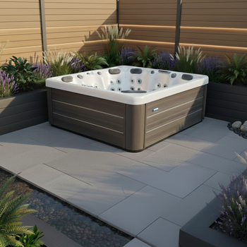 Udendørs jacuzzi SPA346 Hvid Perle med grå kabinet 230x230 cm – luksus og afslapning i din have