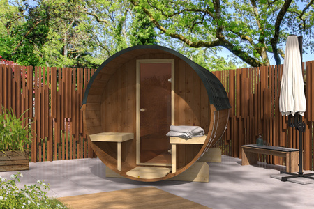 EDA 280 pihasauna - tilava premium-sauna 6-9 hengelle sähkö- tai puukiukaalla, designia ja poikkeuksellista tyyliä.