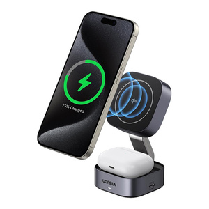 Επαγωγικός φορτιστής Qi2 2in1 Ugreen W702 για Iphone, AirPods, 15W (γκρι)