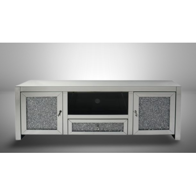 STEKLENA DESKA ALLURE - RTV omara, prozorna s kristali (150 × 55 × 40 cm)