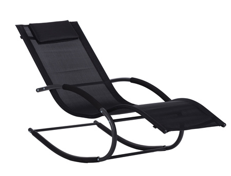 Garden Lounger with Headrest | Folding beach lounger for balcony or patio Black/Grey | Garden furniture, relaxation, modern style