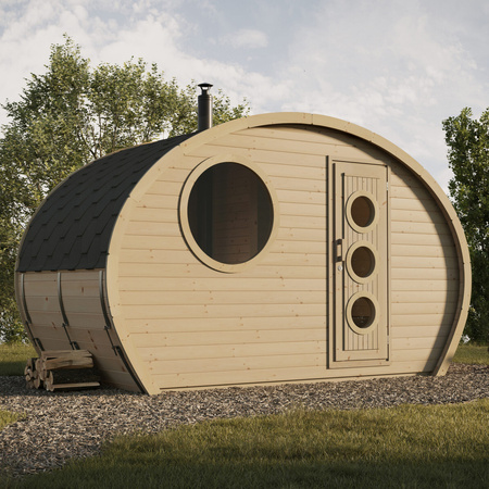 Soikea sauna Frodo 195 Outdoor 8 hengelle / Harvia Harvia sähkökiuas tai Harvia puukiuas / Korkealaatuinen lämpökäsitelty skandinaavinen kuusi | Wellness | Relax | SPA | Home SPA | Luonnonpuu | Luonnonpuu