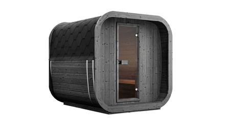 Icon 200 S Sauna Limited Black Garden Edition para 4 personas / Cocina Harvia eléctrica o de leña / Abeto escandinavo de alta calidad (Thermowood) | Wellness | Relajación | SPA | Wellness | Relajación | SPA | Thermo wood | Cristal panorámico