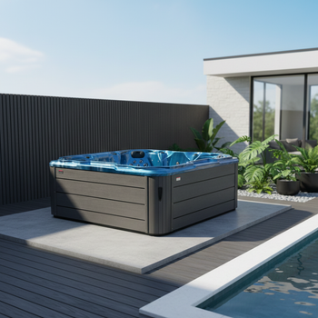 Jacuzzi extérieur SPA206 Vague Bleue avec boîtier gris 230x230 cm – élégance et confort dans votre jardin