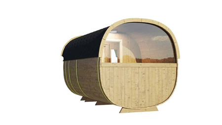 Icon 400 Sauna Ogrodowa dla 8 osób / Elektryczny lub Opalany Drewnem Piec Harvia / Wysokiej Jakości Świerk Skandynawski (Thermowood) | Wellness | Relaks | SPA | Wellness | Relax | SPA | Panoramiczne Szkło | Elegancki Minimalizm