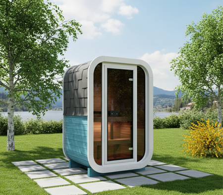 Gartensauna ULLA130 Thermowood für 1-2 Personen – Neue Rainbow-Kollektion / Finnische Skandinavische Sauna für Terrasse und Garten mit Elektroofen 220 V / 230 V / 400 V