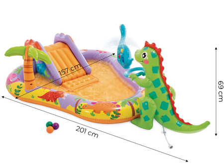 Napihljiv otroški bazen vodno igrišče 201x157x69 cm tobogan fontana dinozaver INTEX 56139