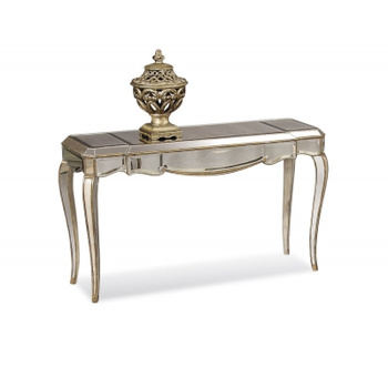 Klaasist glamuurne konsool 120×40×80 cm - peegelaktsendid, kuldne viimistlus, klaas ja puit