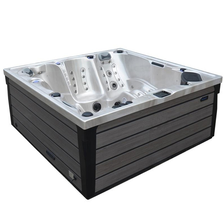 Buitenjacuzzi SPA340ECO Cappuccino 220x220 cm – milieuvriendelijke SPA-badkuip met grijze houtlook behuizing