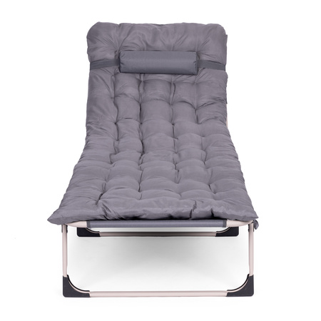 Fishing Garden Lounger | Folding lounger with mattress and cushion for patio or balcony Grey | Garden furniture, relaxation, modern style