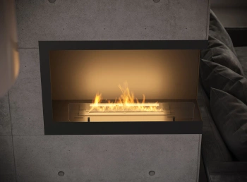 Biokominek Inside P800 v1 — narożny prawy, do zabudowy we wnęce (palnik 500 mm, 1 l), szkło lekko przyciemniane, czarny