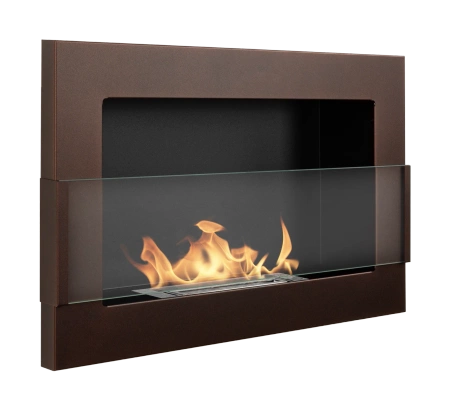 Viseči bio-kamin s steklom 650x400 - strukturiran bronast mat, notranji kamin na bioetanol